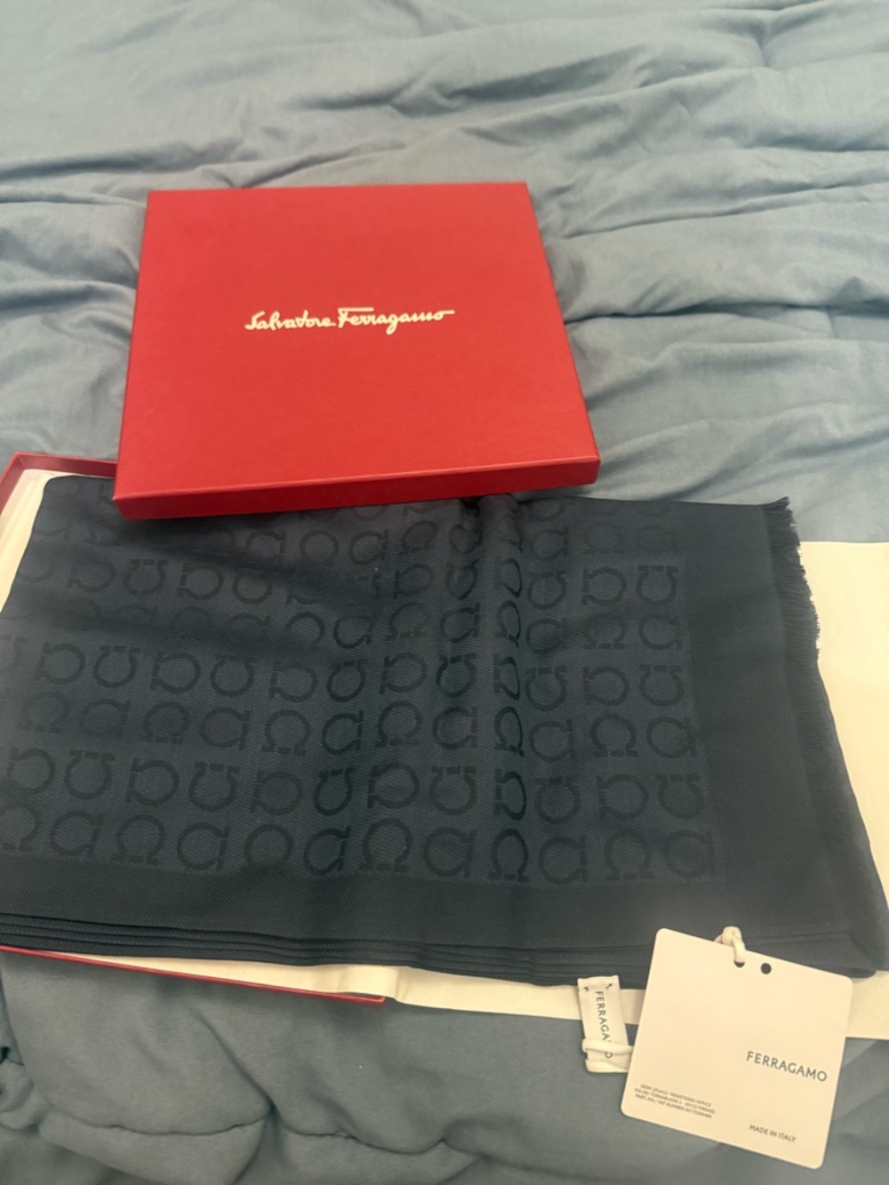 Salvatore Ferragamo Dark Blue Patterned Fabric